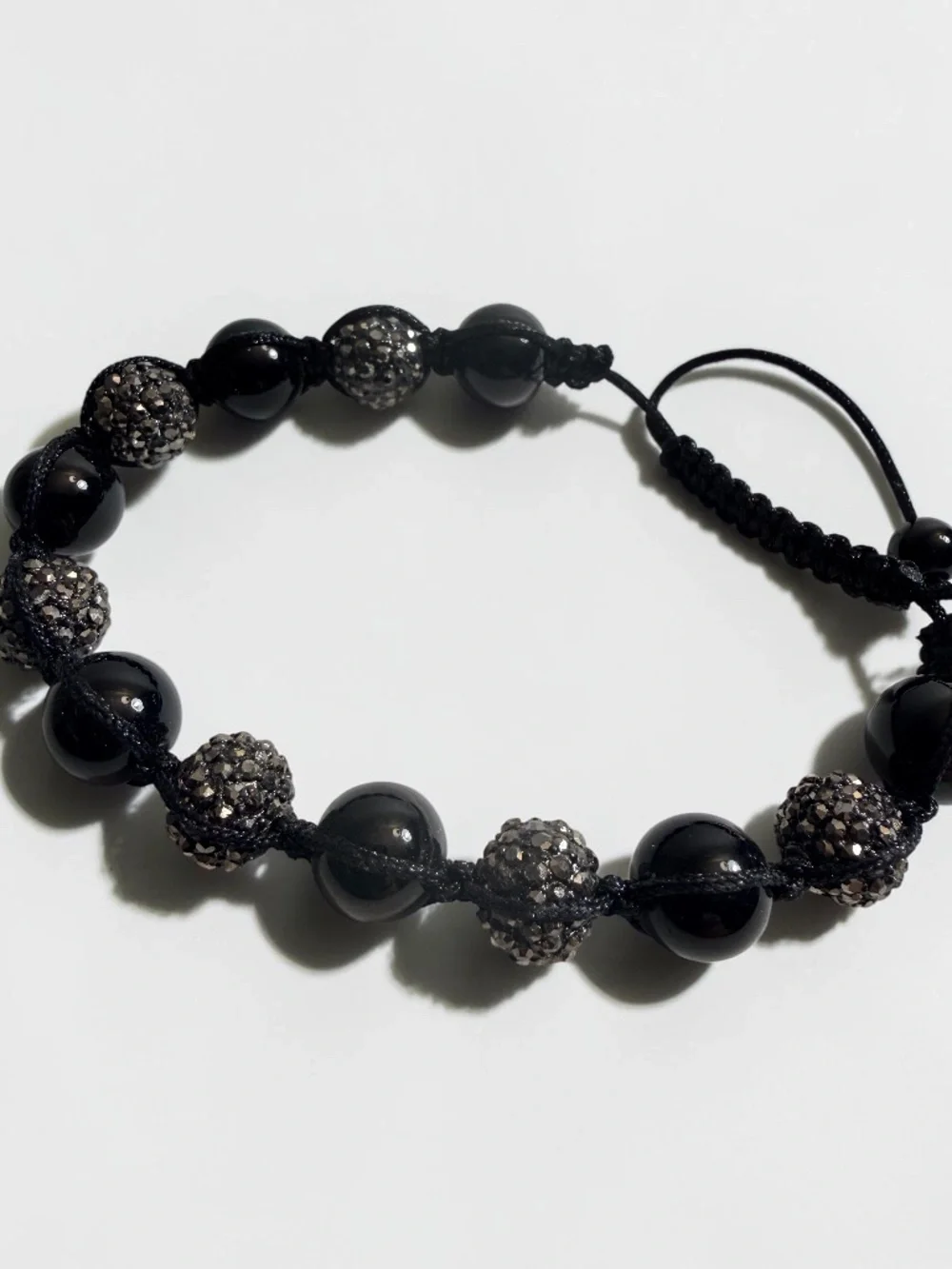 Black Shamballa Adjustable Bracelet CZ Crystal Beads Unisex